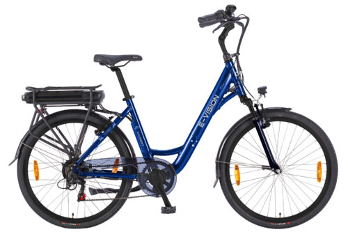 E-Vision Valmont 26 Inch Elektrische Fiets 6 Versnellingen (Achterwielmotor) Donkerblauw